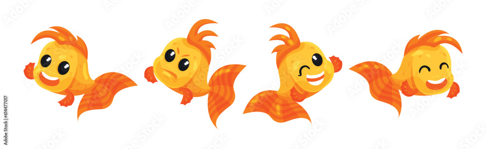 Poster cute goldfish character with different emotion vector set