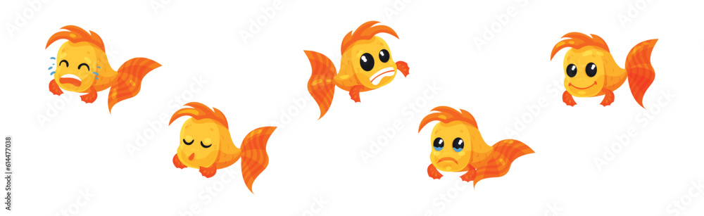 Poster cute goldfish character with different emotion vector set