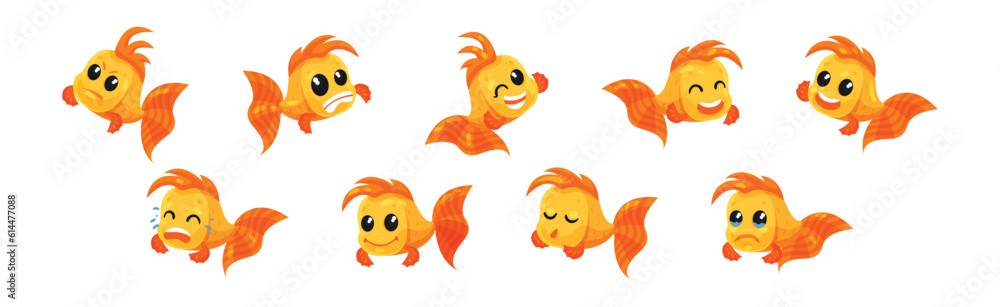 Poster cute goldfish character with different emotion vector set