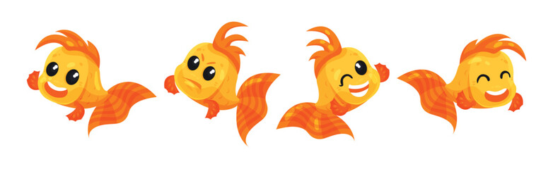 Cute Goldfish Character with Different Emotion Vector Set
