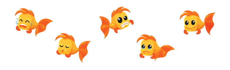 Cute Goldfish Character with Different Emotion Vector Set