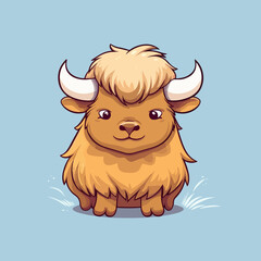 Buffalo. Cute little cartoon kawaii anime character. domestic Pet. wild  Animal. Flat vector illustration clipart for children