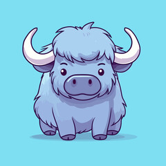 Buffalo. Cute little cartoon kawaii anime character. domestic Pet. wild  Animal. Flat vector illustration clipart for children