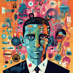 abstract art with symbols and icons, this design was generated by an artificial intelligence