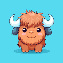 Buffalo. Cute little cartoon kawaii anime character. domestic Pet. wild  Animal. Flat vector illustration clipart for children
