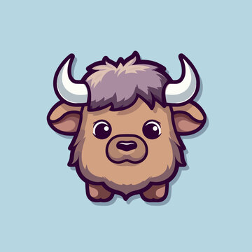 recommend clip art: Buffalo. Cute little cartoon kawaii anime character. domestic Pet. wild  Animal. Flat vector illustration clipart for children