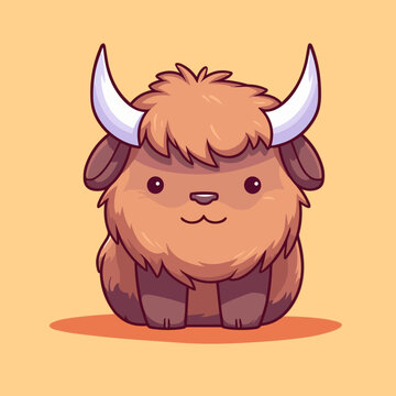 recommend clip art: Buffalo. Cute little cartoon kawaii anime character. domestic Pet. wild  Animal. Flat vector illustration clipart for children