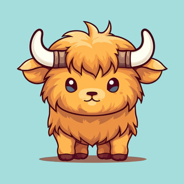 recommend clip art: Buffalo. Cute little cartoon kawaii anime character. domestic Pet. wild  Animal. Flat vector illustration clipart for children