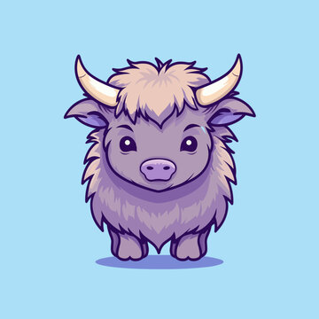 recommend clip art: Buffalo. Cute little cartoon kawaii anime character. domestic Pet. wild  Animal. Flat vector illustration clipart for children