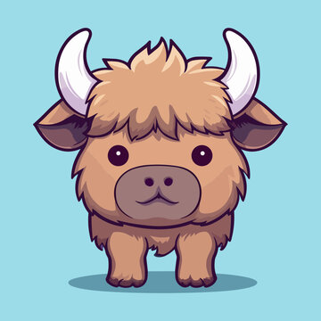 recommend clip art: Buffalo. Cute little cartoon kawaii anime character. domestic Pet. wild  Animal. Flat vector illustration clipart for children