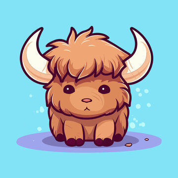 recommend clip art: Buffalo. Cute little cartoon kawaii anime character. domestic Pet. wild  Animal. Flat vector illustration clipart for children