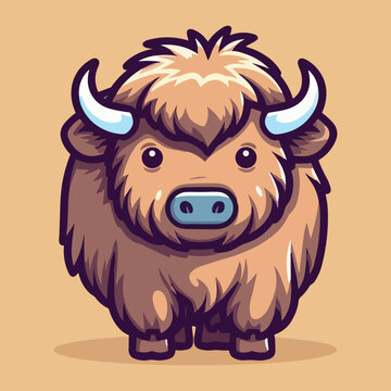 recommend clip art: Buffalo. Cute little cartoon kawaii anime character. domestic Pet. wild  Animal. Flat vector illustration clipart for children
