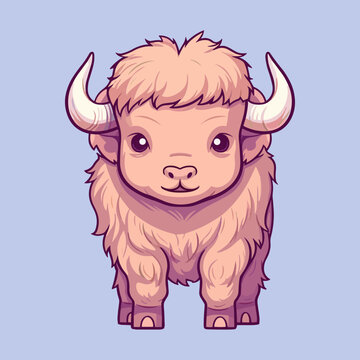 recommend clip art: Buffalo. Cute little cartoon kawaii anime character. domestic Pet. wild  Animal. Flat vector illustration clipart for children
