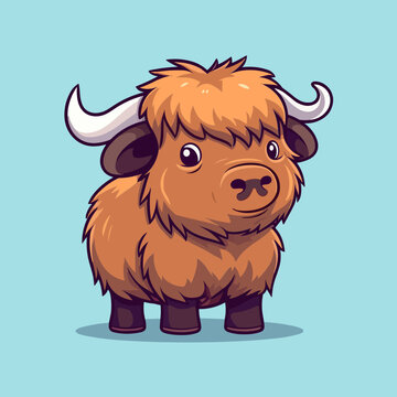 recommend clip art: Buffalo. Cute little cartoon kawaii anime character. domestic Pet. wild  Animal. Flat vector illustration clipart for children