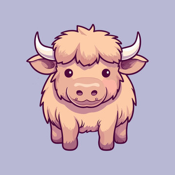 recommend clip art: Buffalo. Cute little cartoon kawaii anime character. domestic Pet. wild  Animal. Flat vector illustration clipart for children