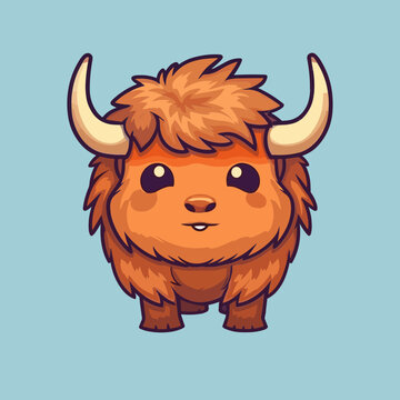recommend clip art: Buffalo. Cute little cartoon kawaii anime character. domestic Pet. wild  Animal. Flat vector illustration clipart for children