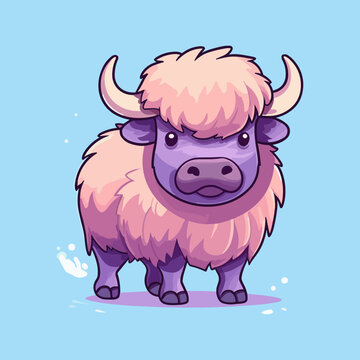 recommend clip art: Buffalo. Cute little cartoon kawaii anime character. domestic Pet. wild  Animal. Flat vector illustration clipart for children