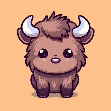 recommend clip art: Buffalo. Cute little cartoon kawaii anime character. domestic Pet. wild  Animal. Flat vector illustration clipart for children