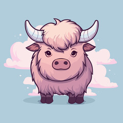 Buffalo. Cute little cartoon kawaii anime character. domestic Pet. wild  Animal. Flat vector illustration clipart for children