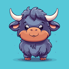 Buffalo. Cute little cartoon kawaii anime character. domestic Pet. wild  Animal. Flat vector illustration clipart for children