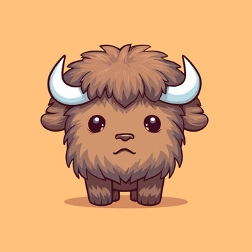 recommend clip art: Buffalo. Cute little cartoon kawaii anime character. domestic Pet. wild  Animal. Flat vector illustration clipart for children