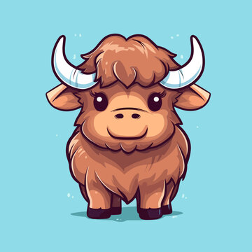 recommend clip art: Buffalo. Cute little cartoon kawaii anime character. domestic Pet. wild  Animal. Flat vector illustration clipart for children