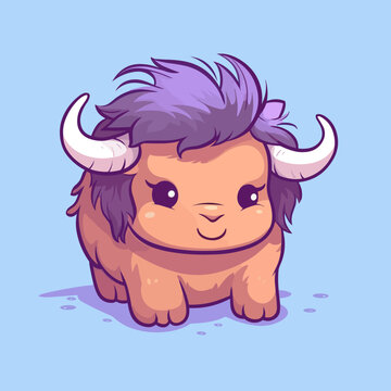 recommend clip art: Buffalo. Cute little cartoon kawaii anime character. domestic Pet. wild  Animal. Flat vector illustration clipart for children