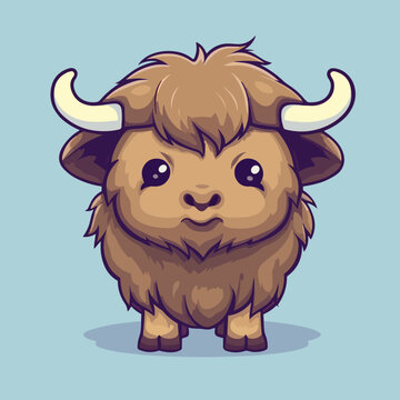 recommend clip art: Buffalo. Cute little cartoon kawaii anime character. domestic Pet. wild  Animal. Flat vector illustration clipart for children
