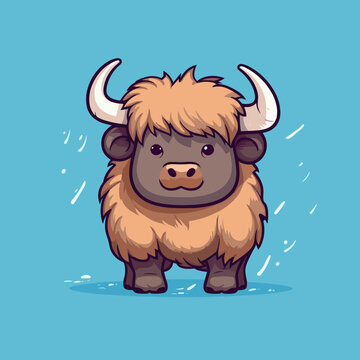 recommend clip art: Buffalo. Cute little cartoon kawaii anime character. domestic Pet. wild  Animal. Flat vector illustration clipart for children