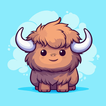 recommend clip art: Buffalo. Cute little cartoon kawaii anime character. domestic Pet. wild  Animal. Flat vector illustration clipart for children