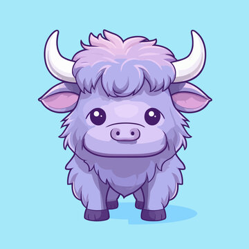 recommend clip art: Buffalo. Cute little cartoon kawaii anime character. domestic Pet. wild  Animal. Flat vector illustration clipart for children