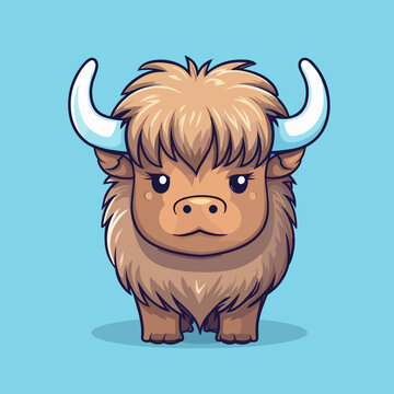 recommend clip art: Buffalo. Cute little cartoon kawaii anime character. domestic Pet. wild  Animal. Flat vector illustration clipart for children