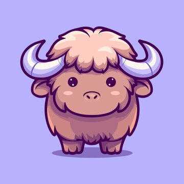 recommend clip art: Buffalo. Cute little cartoon kawaii anime character. domestic Pet. wild  Animal. Flat vector illustration clipart for children