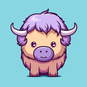 recommend clip art: Buffalo. Cute little cartoon kawaii anime character. domestic Pet. wild  Animal. Flat vector illustration clipart for children