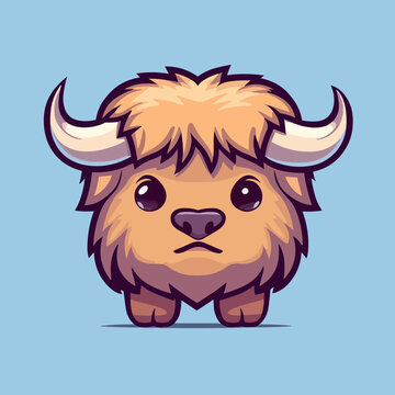 recommend clip art: Buffalo. Cute little cartoon kawaii anime character. domestic Pet. wild  Animal. Flat vector illustration clipart for children