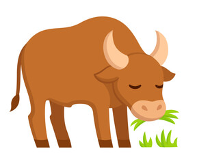 Cute cartoon ox grazing illustration - obrazy, fototapety, plakaty
