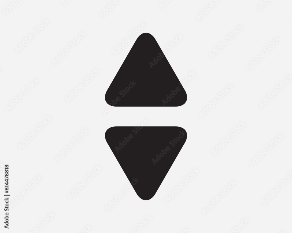 Poster up down triangle arrow icon lift elevator button direction navigation front back. black and white si