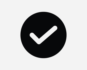 Verified Icon. Verify Tick Okay OK Check Checked Approve Approval Right Vote. Black White Round Circle Sign Symbol Artwork Graphic Clipart EPS Vector