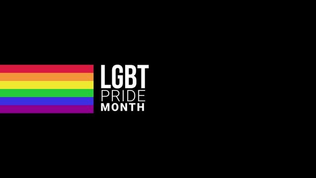 LGBTQ+ Animation of text. Animation for pride month. Support LGBTQ+ Flag animated on black background with text LGBT Pride month.