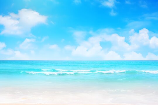 azure color sea and cloudy sky. Beautiful tropical beach abstract background. generative ai