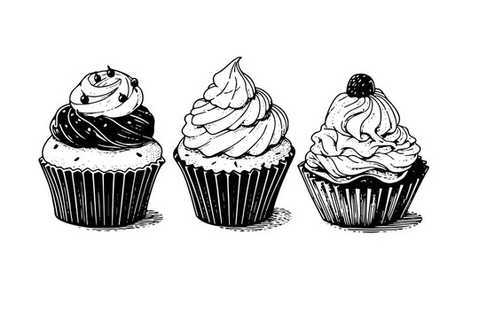 Cupcake in engraving style. Ink sketch isolated on white background. Hand  drawn vector illustration 28003518 Vector Art at Vecteezy