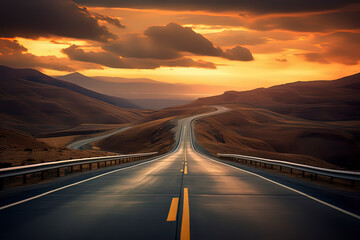 Fototapeta A winding road in the mountains. AI technology generated image obraz