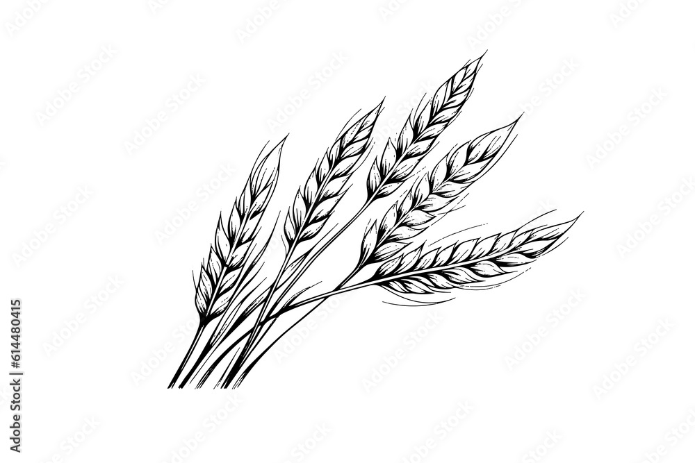 Wall mural Wheat bread ears cereal crop sketch engraving style vector illustration. 