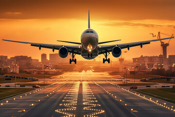 Airplanes on airport runways. AI technology generated image
