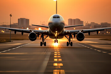 Fototapeta na wymiar Airplanes on airport runways. AI technology generated image