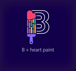 Creative letter B heart paint logo. Unique color transitions. Unique linear letter a coloring letter B logo template. vector