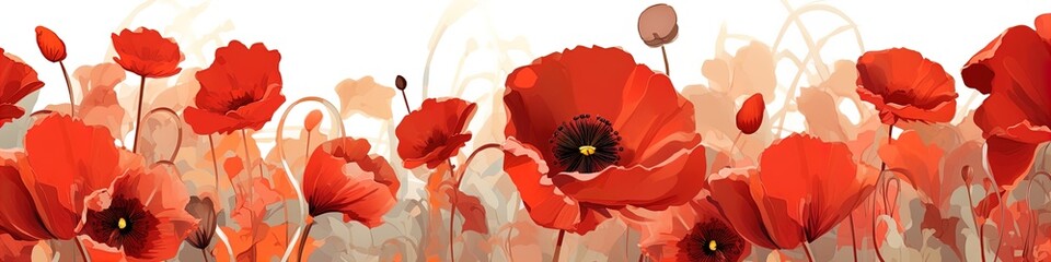 Red poppies on a white background. Floral pattern with big bright flowers. Generative AI