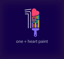Creative number 1 heart paint logo. Unique color transitions. Unique linear letter a coloring number 1 logo template. vector