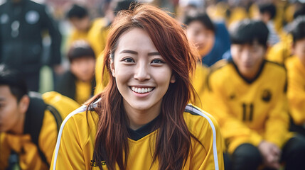 young teenager or adults in club sport or physical education class or female athlete, group and team, fictitious location