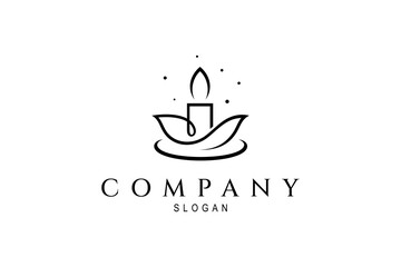 Candle logo illustration design image with lotus flower